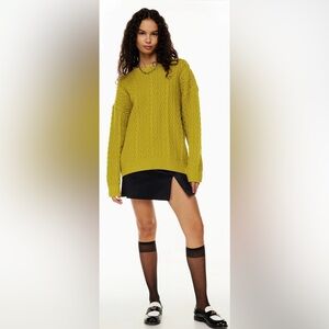 ARITZIA SUNDAY BEST Peggy Cable Knit Sweater in Verbant Green Size Medium